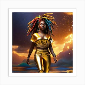 Golden Girl With Dreadlocks Art Print