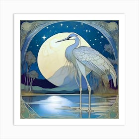 Moonlit Crane Art Print