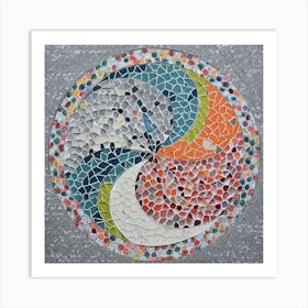 Firefly Beautiful Modern Intricate Floral Yin And Yang Japanese Mosaic Mandala Pattern In Gray, And (2) Art Print