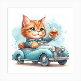 Kitty In A Car Art Print