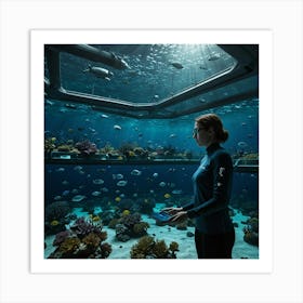 Woman In An Aquarium Art Print