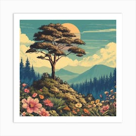 One Tree On The Top Of The Mountain Towering 7 Art Print