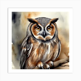 Leonardo Vision Xl Watercolor A Grey Brown Owl Excellent 4k 0 1 Art Print