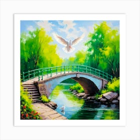 Dove Flying Over Bridge Art Print