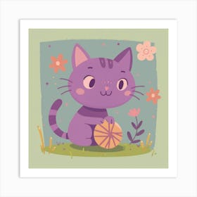 Purple Cat With A Ball Art Print