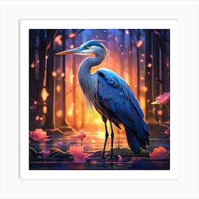 Blue Heron In The Forest 1 Art Print