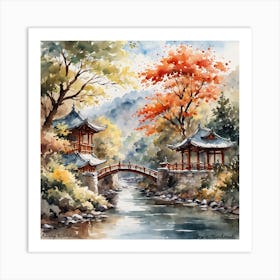 Asian Watercolor Painting Art Print