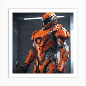 A Futuristic Warrior Stands Tall, His Gleaming Suit And Orange Visor Commanding Attention 30 Art Print
