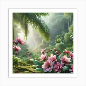 Pink Flowers In The Jungle Art Print