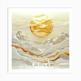 Golden Full Moon on White Sand Art Print