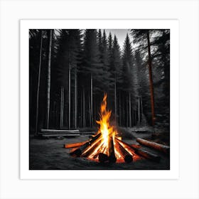 Campfire In The Forest 7 Art Print