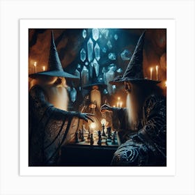 Mages playing chess in a cave 1 Art Print