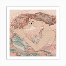 Two Women Hugging Art Print