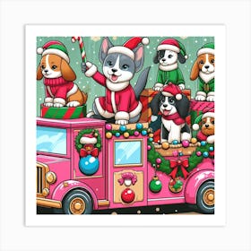 Santa'S Dogs Art Print