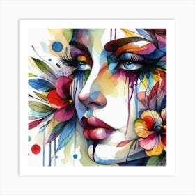 Watercolor Of A Woman With Flowers 9 Art Print