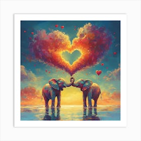 Love of Elephants Abstracted Under a Cloud of Hearts 2 Art Print