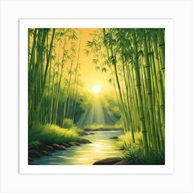 A Stream In A Bamboo Forest At Sun Rise Square Composition 296 Art Print