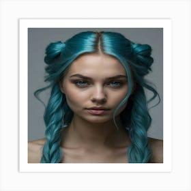 Blue Haired Girl Art Print