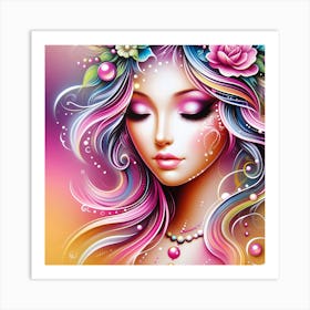 Pretty Girl With Flowers Art Print