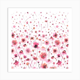 Ink Soft Flowers Pink Degrade Square Art Print