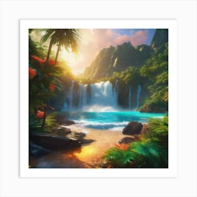 Waterfall In The Jungle 34 Art Print