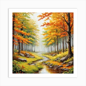 Forest In Autumn In Minimalist Style Square Composition 173 Art Print