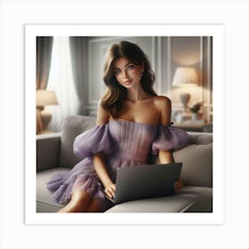 Beautiful Woman In A Purple Dress Art Print