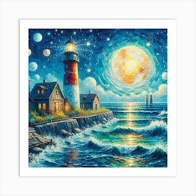 Lighthouse At Night 2 Art Print