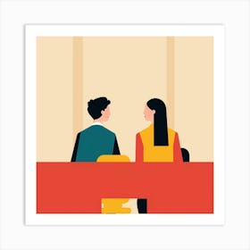 Man And Woman Sitting At Table Art Print