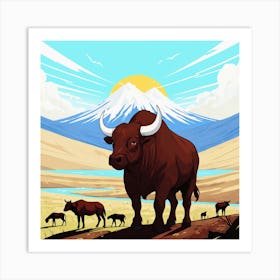 Bulls In The Mountains 13 Art Print