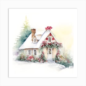 Watercolor Christmas House Art Print