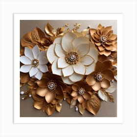 Flowers in gold 7 Art Print