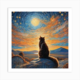 Stargazing Cat Art Print