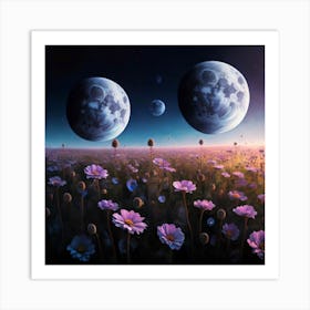 Moons And Flowers Art Print