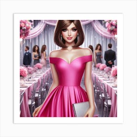 Sexy Girl In Pink Dress Art Print