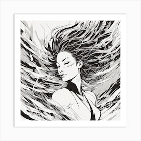 Negative Space Comic Art, Fierce Heroine, Silhouette, Black And White Backdrop, Clean Lines, Minima Art Print