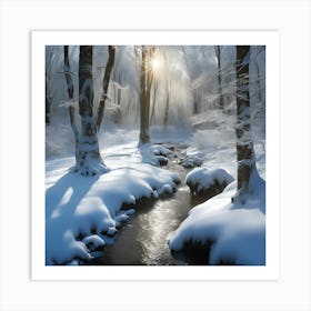 Winter Sunlight on the Banks of the Woodland Stream Art Print