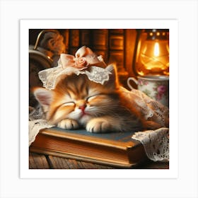 Kitten Sleeping On A Book 3 Art Print