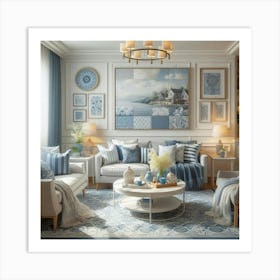 Blue And White Living Room 1 Art Print
