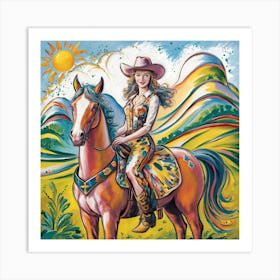 Cowgirl On Horseback Matisse-inspired 7 Art Print