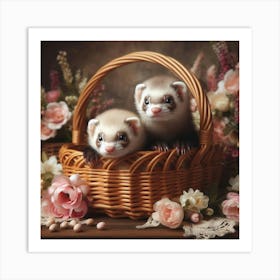 Ferrets In A Basket 1 Art Print