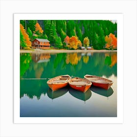 Autumn Leaves On A Lake Art Print