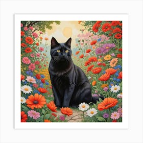 Cat In A Flower Garden Guardian Of The Garden (1) Art Print