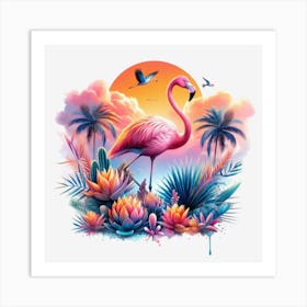 Flamingo At Sunset 10 Art Print