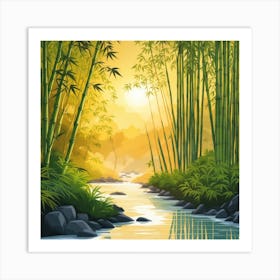 A Stream In A Bamboo Forest At Sun Rise Square Composition 138 Art Print