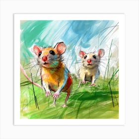 Two Mice In The Grass Art Print