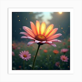 A Radiant Daisy With Petals Like Stained Glass In A Dreamlike Meadow 1 Art Print