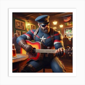 Captain America Playing Guitar Art Print