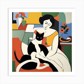 Matisse Style Cat And Woman Art Print