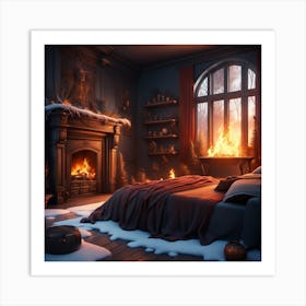 Bedroom With A Fireplace Art Print